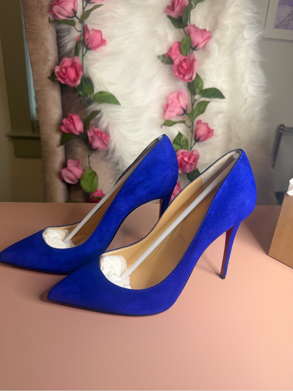 Christian Louboutin Pigalle Follies 100 Elixir Blue Suede Pump Heels 37.5 Box - Picture 2 of 15